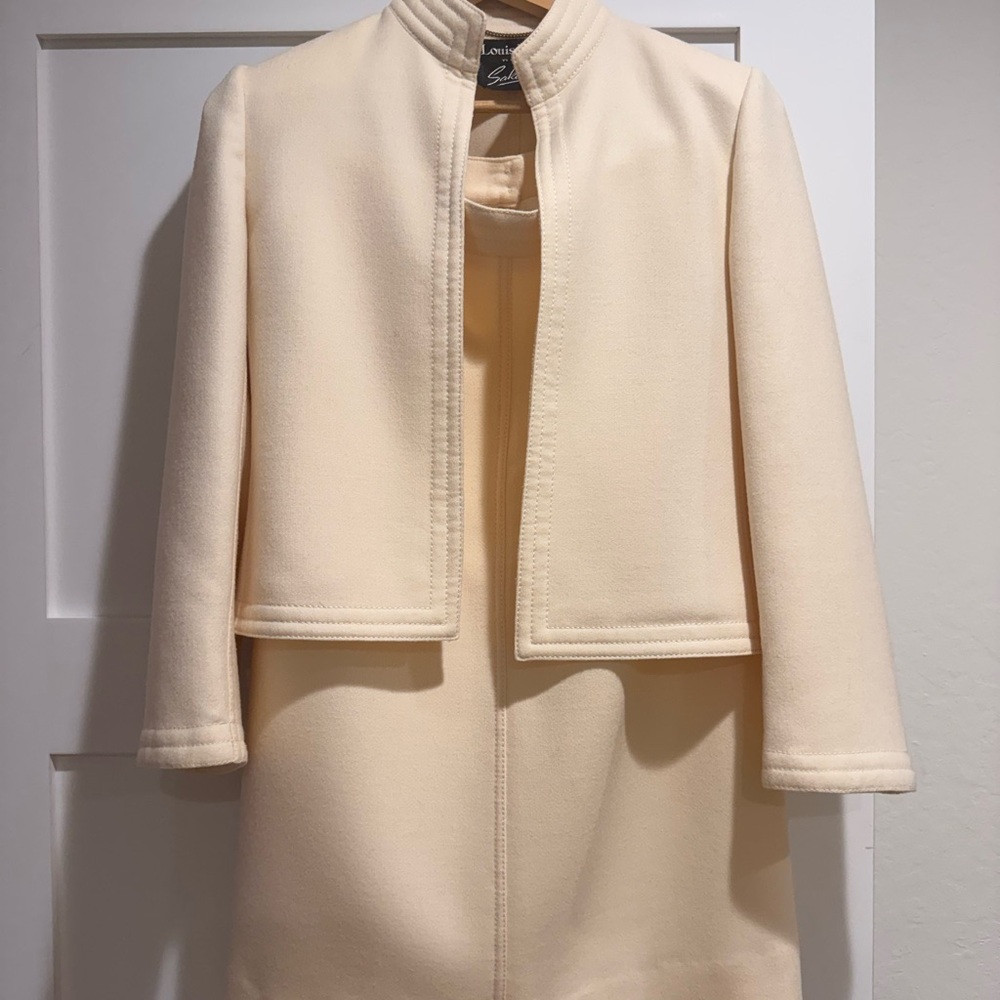 Louis Feraud Paris Vintage Coat & Skirt Set |Cream |Structured Designer |Size 36